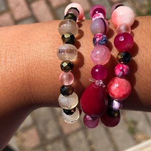 Handmade stretch bracelet, set size 7 1/2 multicolor, pink with gemstones.